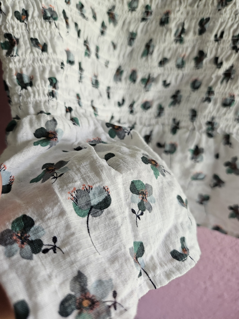 LOFT White Smocked Peplum Top with Green Floral Print - Picture 6 of 6